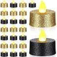 thumbnail image 1 of 24 velas LED doradas con purpurina, velas votivas negras sin llama, funcionan con pilas y tienen una luz amarilla cálida para Navidad, bodas, centros de mesa y cumpleaños., 1 of 5