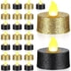 thumbnail image 1 of 24 velas de té LED con purpurina dorada, velas negras sin llama, velas votivas a pilas con luz amarilla cálida para centros de mesa de bodas y Navidad, 1 of 5