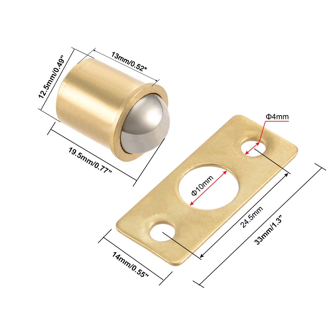 Unique Bargains 11mm Ball Dia Brass Electroplating Door Cabinet Ball Catch Latch Closures