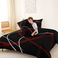 thumbnail image 4 of Homewish Red White Lines Queen Comforter Set,Abstract Modern Comforter Sets Queen,Black Red,Black Reversible,3 Pieces,1 Comforter and 2 Pillowcases, 4 of 7