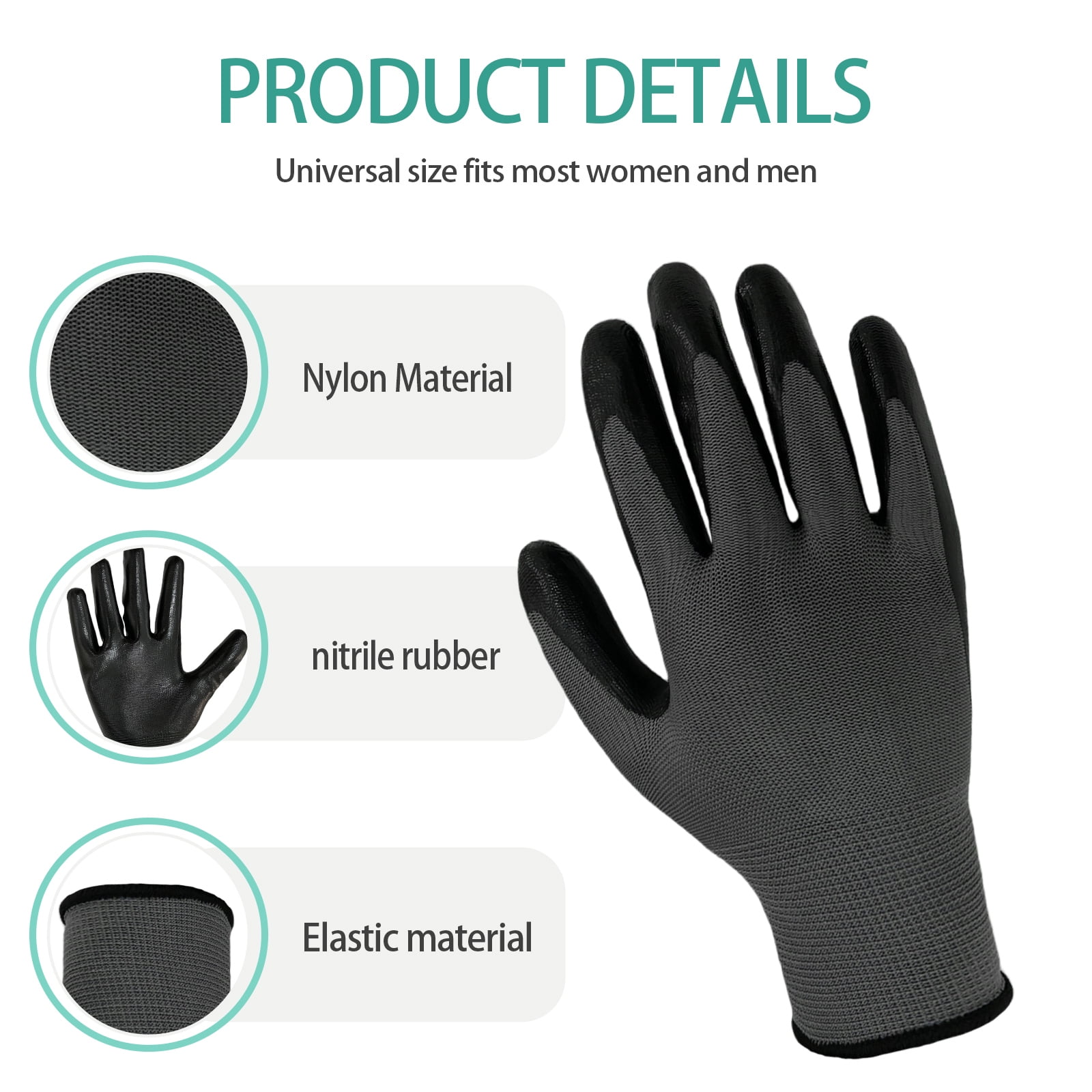 48 Pairs Gardening Work Gloves Bulk for Men Nitrile Rubber Coated Touch Screen Gloves Construction Gloves Men Safety Work Gloves Large