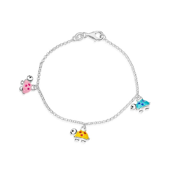 Tilo Jewelry .925 Sterling Silver Enamel Turtle Bracelet for Kids | 6 Inch