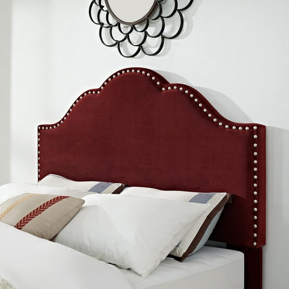 Preston Camelback Upholstered Full/Queen Headboard In Merlot Microfiber
