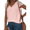 thumbnail image 3 of Enwejyy Womens Summer Lace Hollow Out Solid Color Shor Sleeve V-Neck Basic Pullover T-Shirt, 3 of 4