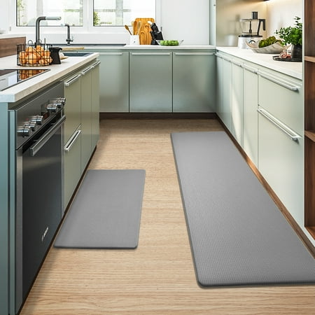 Color G Kitchen Rug, Anti Fatigue Kitchen Mat 2 Pieces, Non Skid Kitchen Floor Mat, Kitchen Rugs and Mats Washable, 17"x 29"+17"x 59", Gray
