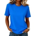 thumbnail image 2 of T Shirts for Women Short Sleeve Crewneck Cotton Tops Summer Casual Breathable Basic Tee Tshirt Blue L, 2 of 6