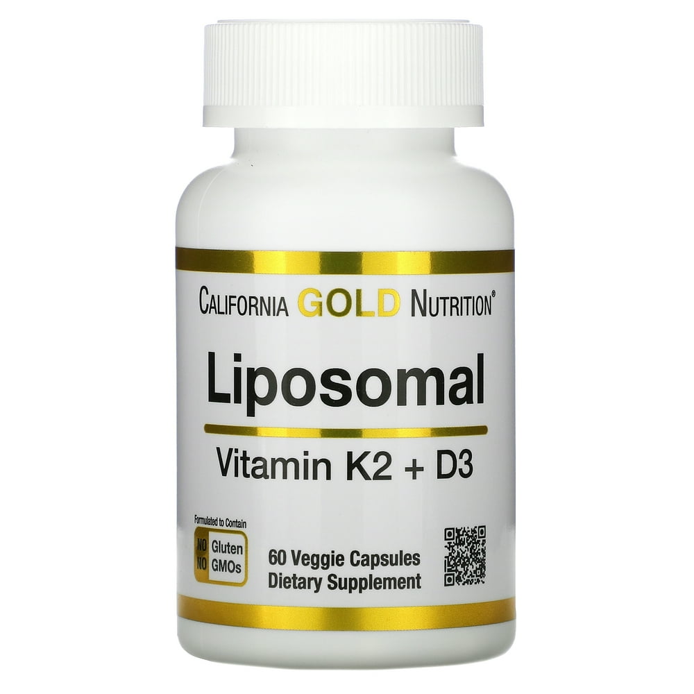California Gold Nutrition Liposomal Vitamin K2+ D3, 60 Veggie Capsules