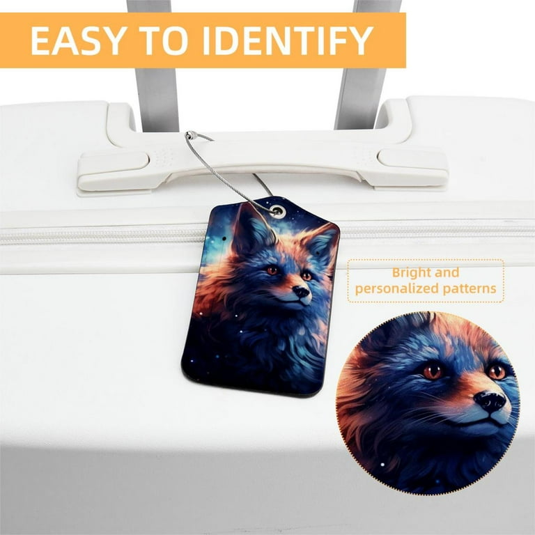 Fox Square PU Leather Luggage Tags - 2 Pack with Privacy Cover and Stainless Steel Ring - Suitable for Travel, Backpack, Handbag - Suitcase Tags, Fox Square PU Leather Luggage Tags - 2 Pack with Privacy Cover and Stainless Steel Ring - Suitable for Travel, Backpack, Handbag - Suitcase Tags,