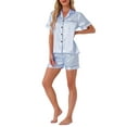thumbnail image 2 of INSPIRE CHIC Women's Loungewear Sleepwear Button Down Shirt with Shorts Summer Pajama Sets S Blue-Stripe, 2 of 5