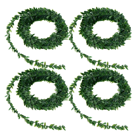 Set of 4 Artificial Leaf Garlands, 7.5 Meters Long, Rattan Style Decorative Vines for Home, Wedding, Party & Event Decor