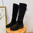 thumbnail image 5 of Knee High Boots for Women Low Heel Stretchy Fuax Suede Round Toe Side Zipped Winter Boot (Black 39), 5 of 8