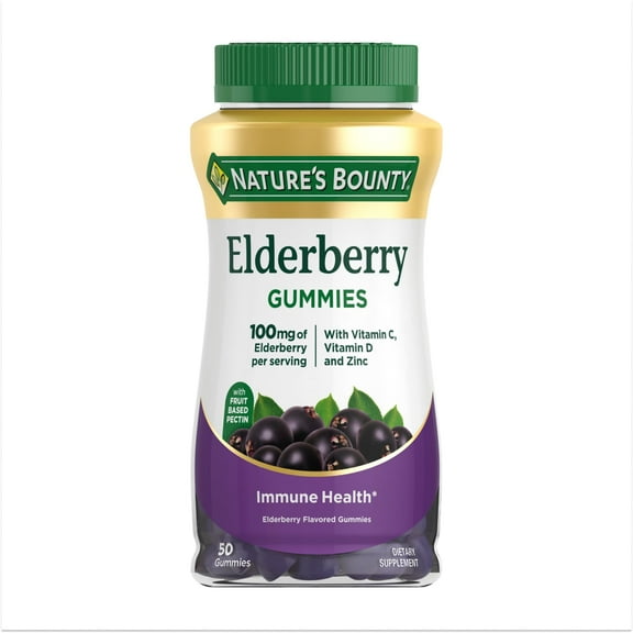 Nature's Bounty Elderberry with Vitamin A, C, D3, E and Zinc, Immune Support Gummies, 50 Count