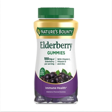 Nature s Bounty Elderberry with Vitamin A  C  D3  E and Zinc  Immune Support Gummies  50 Count