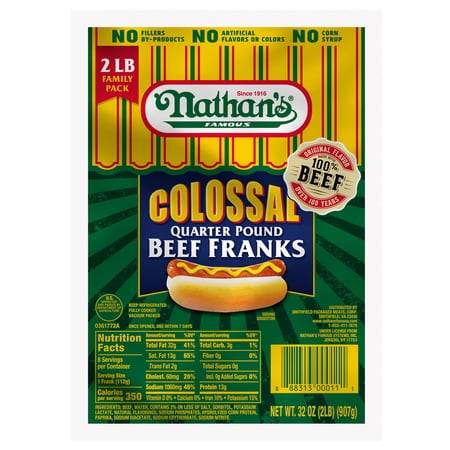 Nathan's Famous Colossal Quarter Pound Beef Franks, 32 oz