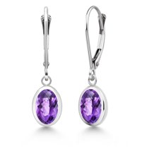 Gem Stone King 925 Sterling Silver Purple Amethyst Drop Dangle Leverback Earrings for Women (2.40 Cttw, Gemstone February Birthstone, Oval Checkerboard 8X6MM)