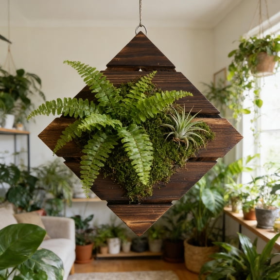 COOPHYA Rustic Brown Wooden Wall Planter for Indoor Ferns with Easy Mount Board, Perfect Home Decor and Plant Holder