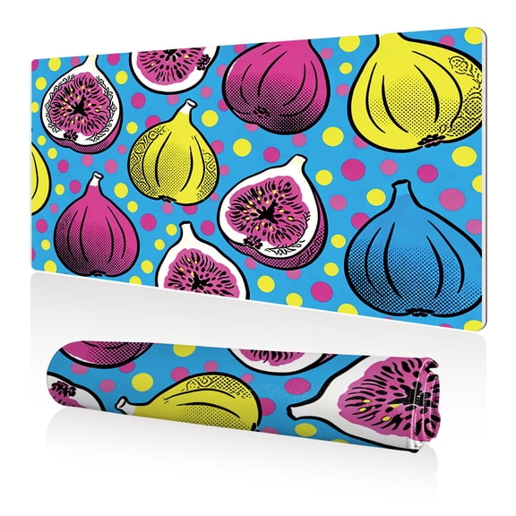 LIVEKEY Mouse Pad 80x40cm Extra Large Non Slip Stitched Durable Easy Clean Blue Pink Yellow Figs Polka Dot Pattern for Gaming Office