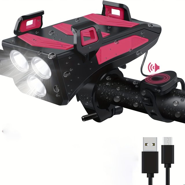 LEEYNEER USB Rechargeable Bike Light Set with 3 LEDs Front & Rear Lights Power Bank Horn and Phone Mount - Fits All Bicycles for Road & Mountain Cycling Mountain Bike Accessories