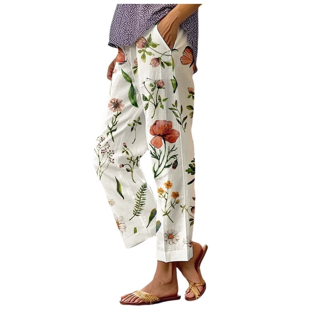 Pantalons Cargo pour Femmes avec Poches Taille Haute Pantalons Longs Imprimés Boho Plage Pantalons Larges Rose Vif m