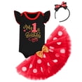 thumbnail image 3 of IBTOM CASTLE Toddler Baby Girls 1st 2nd 3rd Birthday Outfit Romper Top + Polka Dots Tutu Skirt + Headband Set for Cake Smash Photo Shoot 1 Year Black-My Birthday, 3 of 8