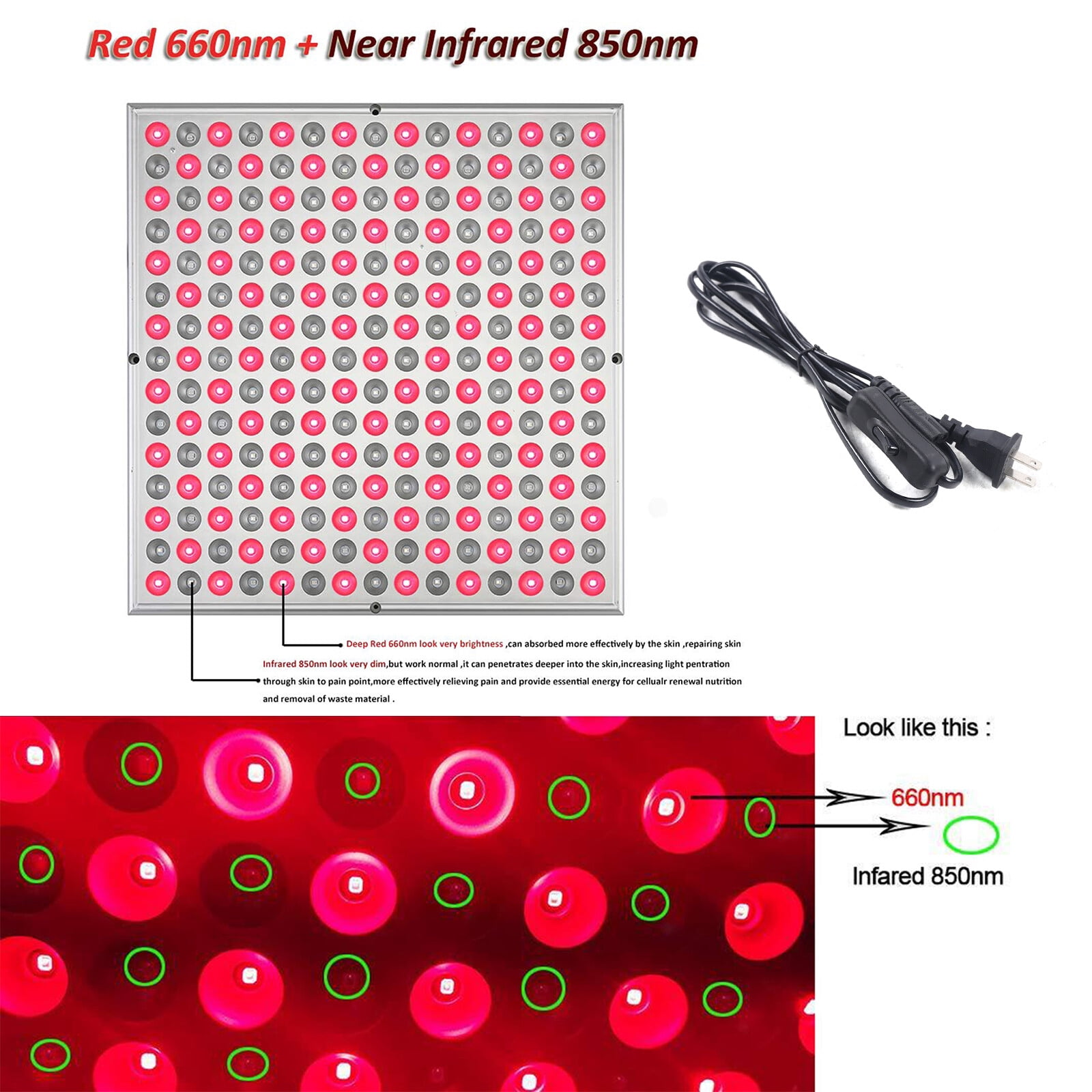 1 PCS Red Infrared Light Panel, Near Infrared Led Red Light, Red Light for Body, Voltage: 85-265V, Power: 45W