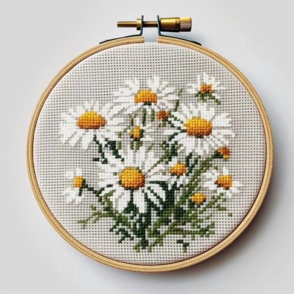 Stamped Cross Stitch Kits with Hoop for Starter Kits Daisy DIY 11CT Pre-printed Patterns Needlepoint Embroidery Needlework Kit for Home Decor 38x38cm (97)