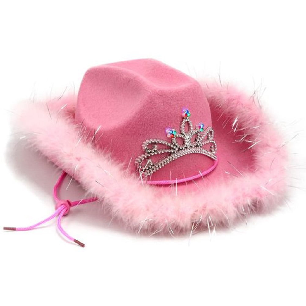 Pink Cowboy Hat with Heart Shaped Sunglasses Pink Cowgirl Hat with Tiara Crown for Women Adults Cow Girl Halloween Costume Accessories by 4E's Novelty 
