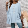 thumbnail image 2 of Delconic Womens Three Quarter Sleeve Blouse Casual Work Tunic Top Loose Fit Asymmetrical Hem Layered Pullover Office Shirt Light Blue 5XL, 2 of 5