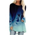 thumbnail image 4 of Jewelreauty Womens Round Neck Long Sleeve Shirts Casual Gradient Color Pullover Tops Plus Size Loose Tunic T-Shirts (XL, Blue), 4 of 6