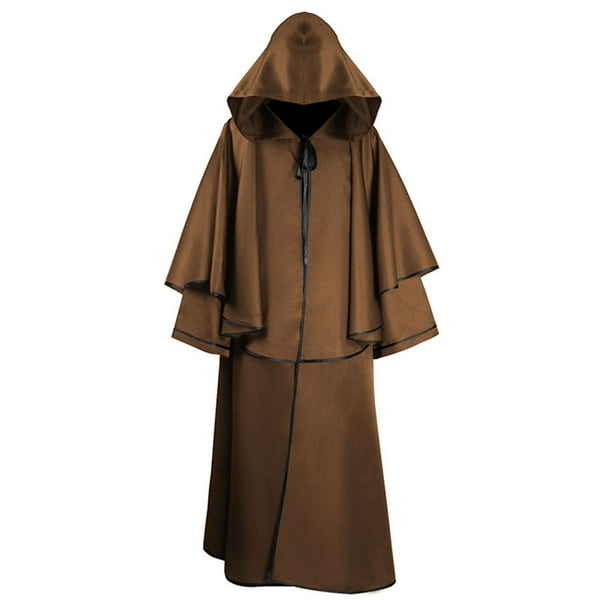 Capa de traje de escenario de manga larga de encaje con capucha sólida de Halloween para hombre Pompotops oipoqjl16061