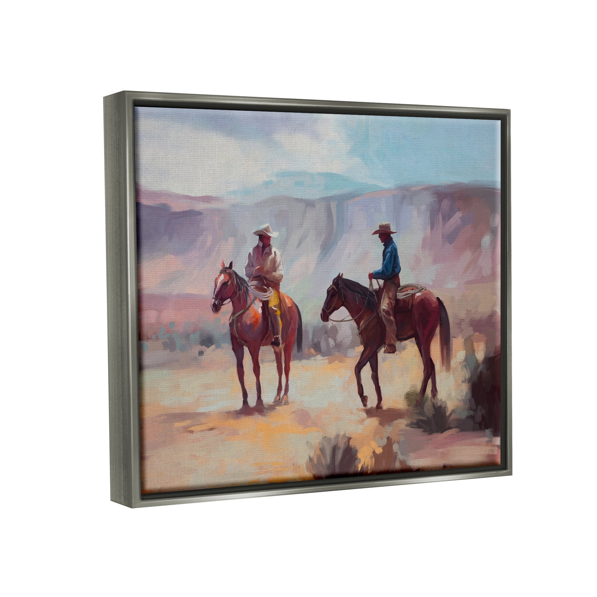 Stupell Industries Desert Cowboys Horses Landscape Animals & Insects Painting Gray Floater Framed Art Print Wall Art