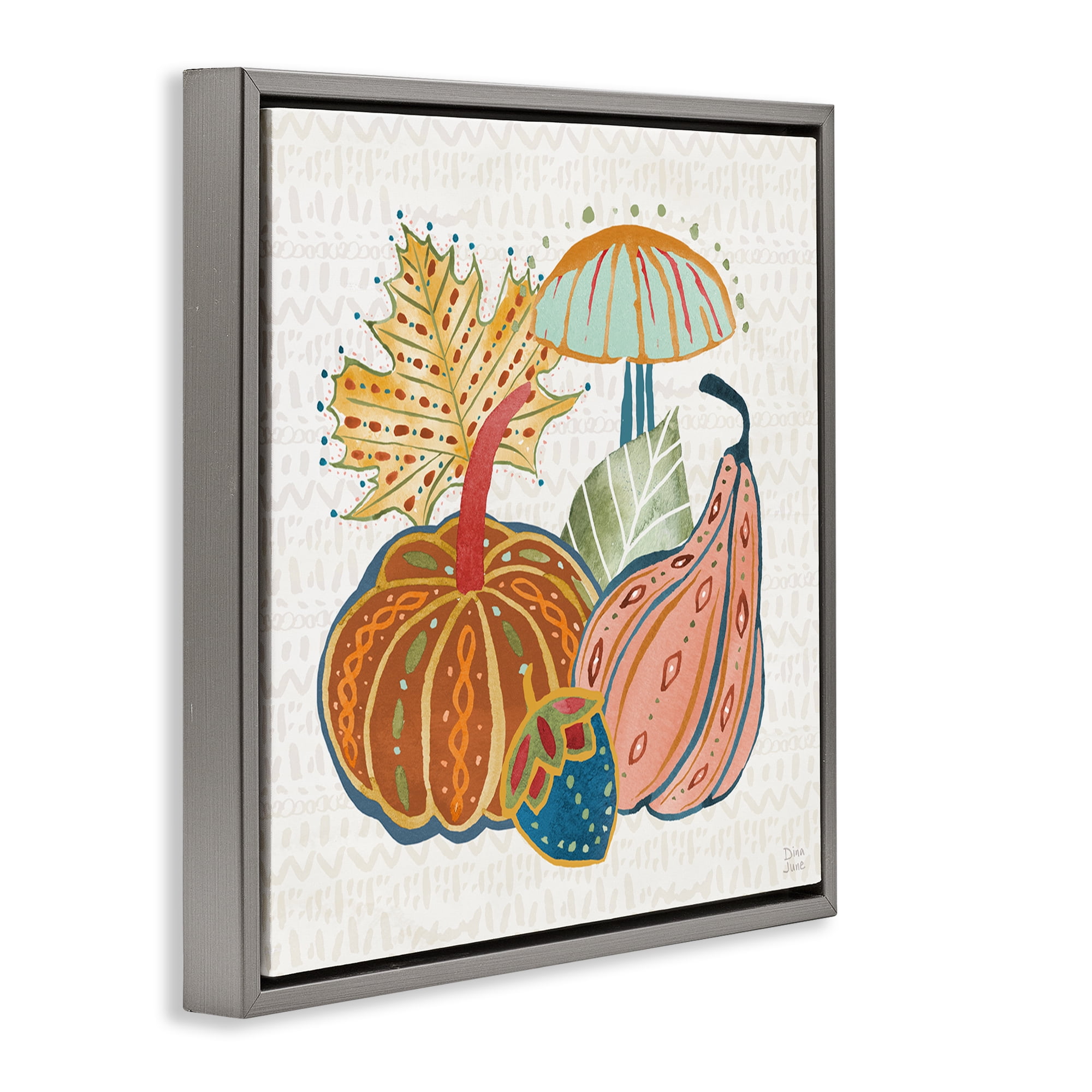 Stupell Industries Harvest Whimsy Gourds Holiday Painting Gray Floater Framed Canvas Art Prints Wall Art, 18 x 18