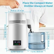 KFFKFF 1.1 Gallon Distiller, 0.3 Gallon/Hour, 750 Watt Distiller 0-99 Hour Timer Set Temperature Display, 304 Stainless Steel Countertop Still Carafe Cleaning Powder 3 Carbon Packets, White