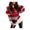 thumbnail image 3 of hirigin Women Fashion Wild Christmas Sweater Snowflake Pattern Round Neck Ruffles Long Sleeve Knitted Tops Fall Winter Pullovers, 3 of 9