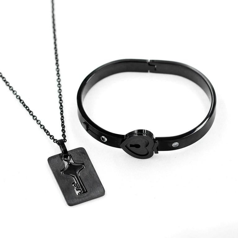 Stainless Steel Chain Necklace Lock Key Pendant Necklace Couple Padlock Necklace, Kids Unisex, Size: One size, Silver