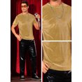 thumbnail image 4 of DARING DIVA Men's Velvet Crew Neck Short Sleeve Tee Tops Disco Velour T Shirts L Golden, 4 of 6