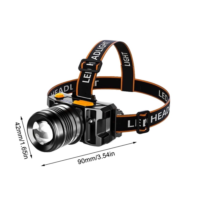 Lampe Frontale à Induction LED Haute Puissance Super Lumineuse pour Adultes, Lampe de Travail de Patrouille, Lumière Forte, Zooms de Charge pour Camping Extérieur, Course, Randonnée, Pêche, Liquidation