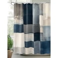 thumbnail image 2 of Fsddascl Blue Beige Geometric Shower Curtain Set - Extra Long 72" x 96" Washable Bathtub Curtain with 12 Hooks, Vintage Farmhouse Ombre Painting Waterproof Fabric Stall Shower Curtains for Bathroom, 2 of 6