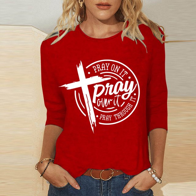 DPTALR T-shirt Imprimé Femme à la Mo avec Col Rond 3/4 Manches Femmes Haut