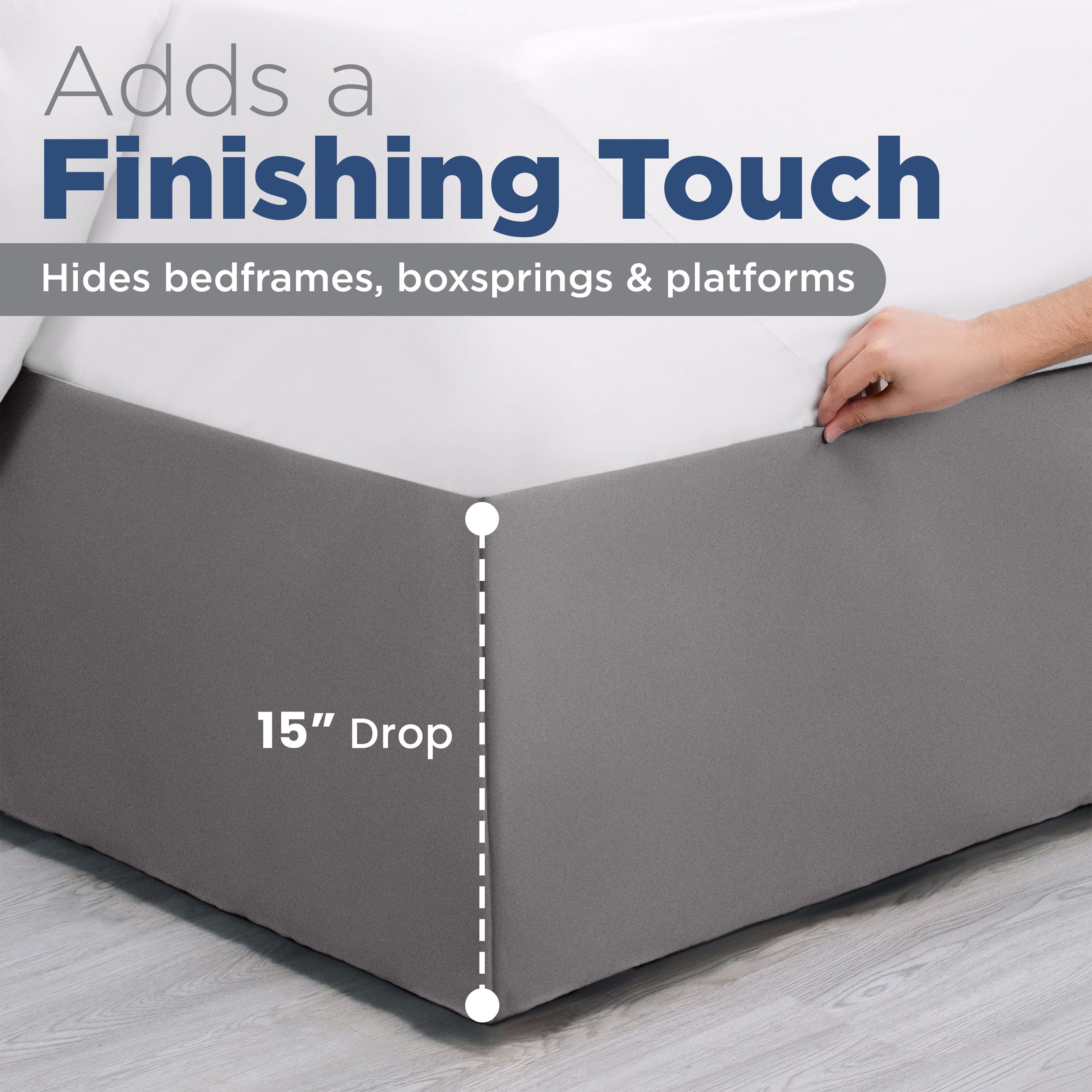 Martex Queen Bed Skirt | Inverted Pleat Microfiber | 15" Drop Easy Care | Gray