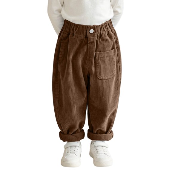 cfhntfmh Kids Corduroy Pants Casual Baggy Elastic Waisted Pants with Pocket Fall Winter Fashion Outfit (Brown,1-2 Years)