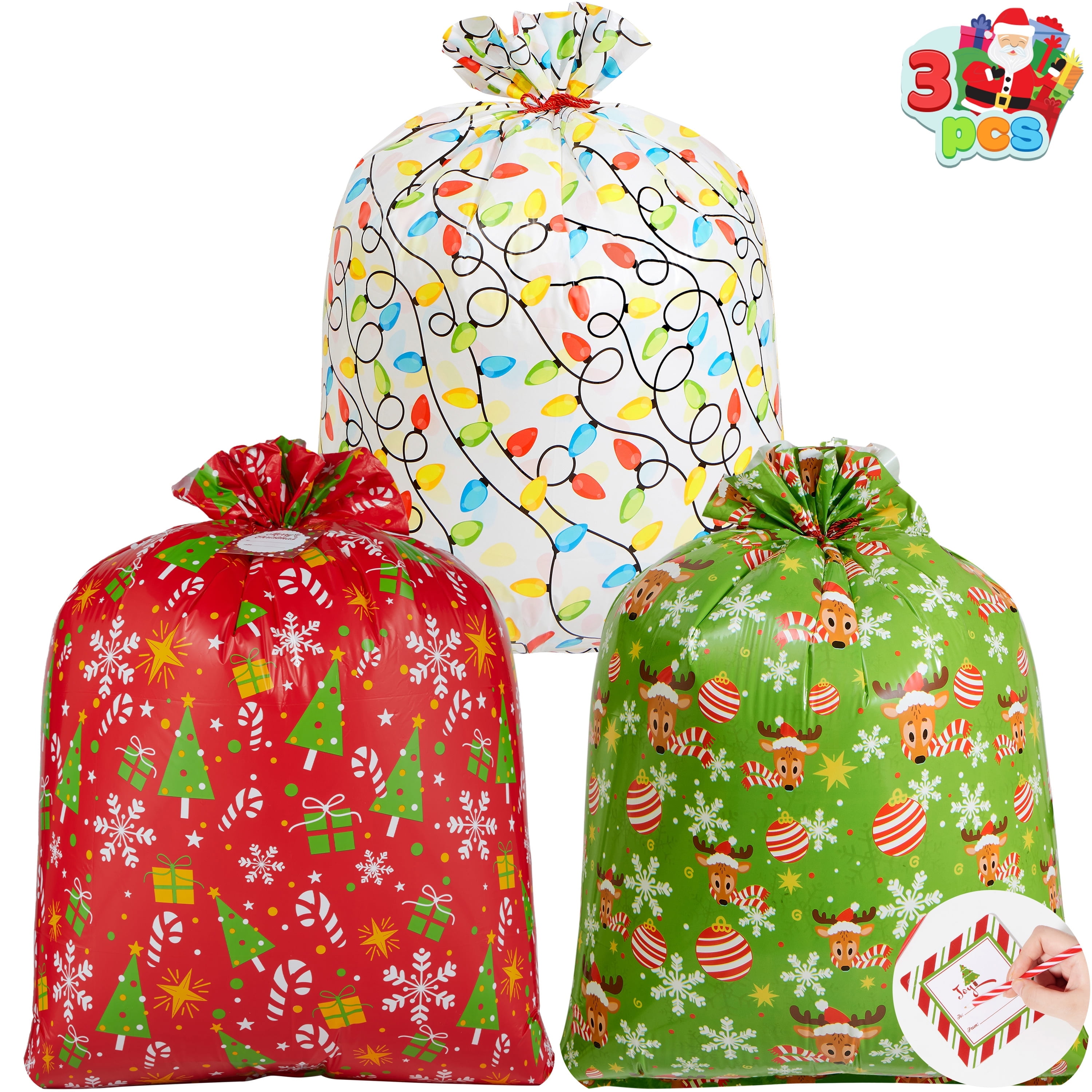 Joyfy 3-Piece Jumbo Christmas Gift Bags, 44 x 36 Inches