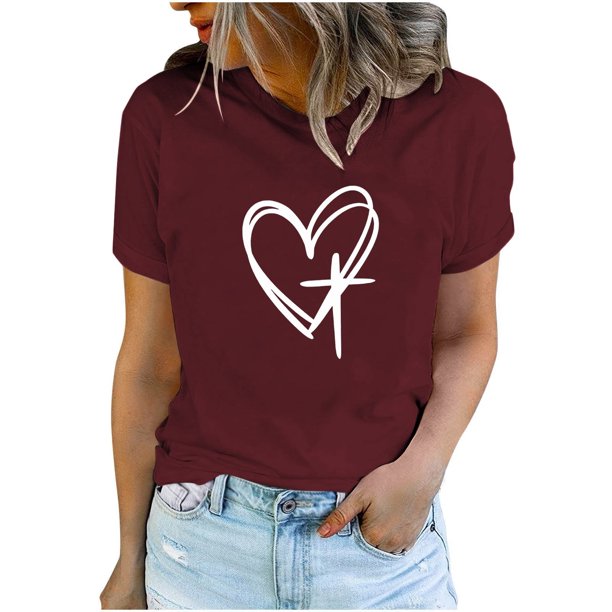 Camisetas de Manga Corta para las Mujeres Casual Día de Pascua Impresión Cuello de Tripulación Suelta Camiseta, Poliéster Spandex