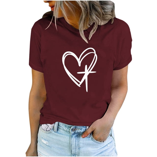 Camisetas de Manga Corta para las Mujeres Casual Día de Pascua Impresión Cuello de Tripulación Suelta Camiseta, Poliéster Spandex