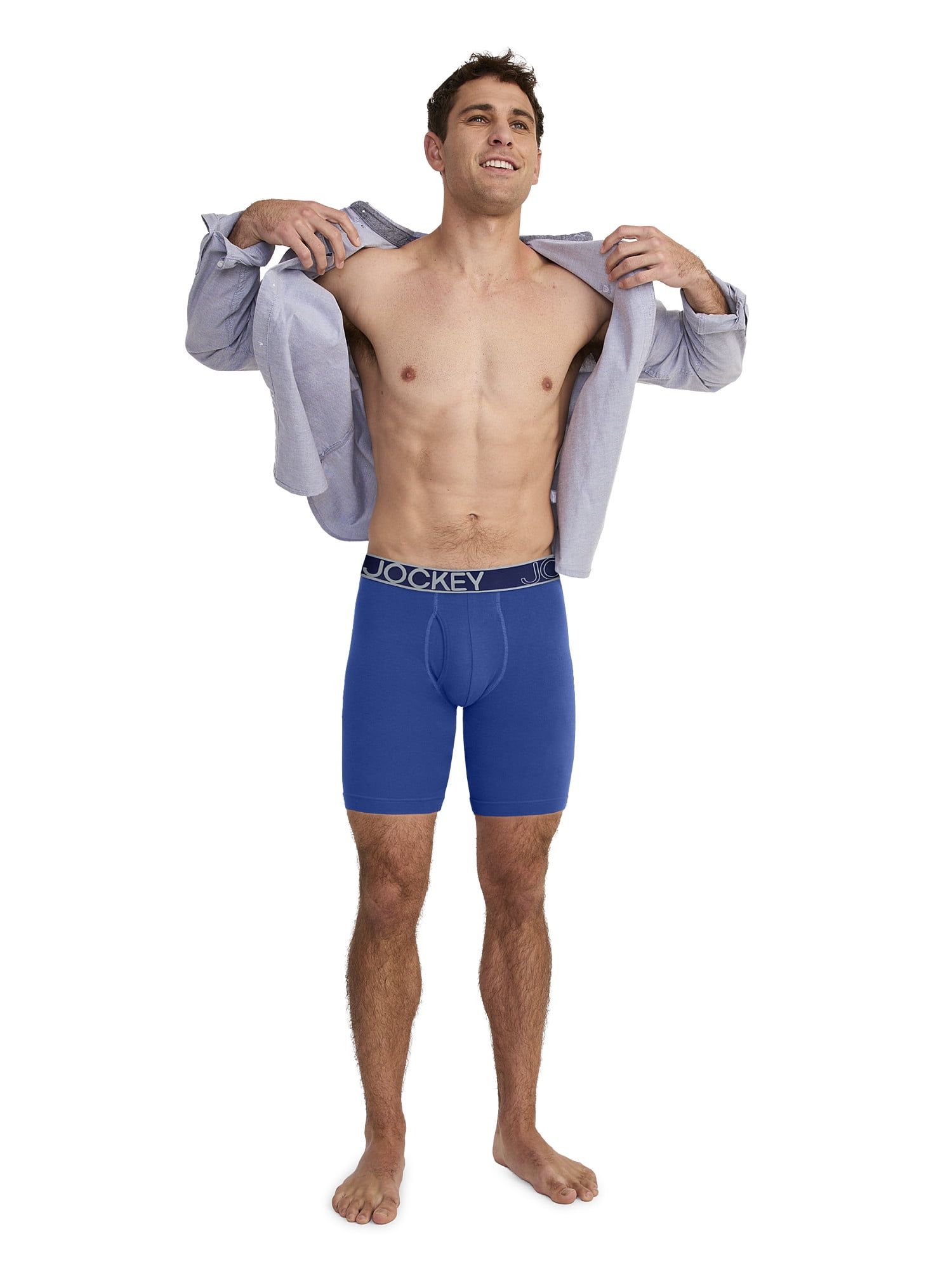 Jockey Essentials Men's Durable Cotton Stretch 8" Long Leg Boxer Brief - 3 Pack