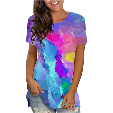 

Long Sleeve Shirts for Women Long Sleeve Crop Top Women s Trendy Casual Round-Neck Digital Print Short Sleeve T-Shirt Top Blouse Going Out Tops on Clearance Square Neck Tops for Women Pink M