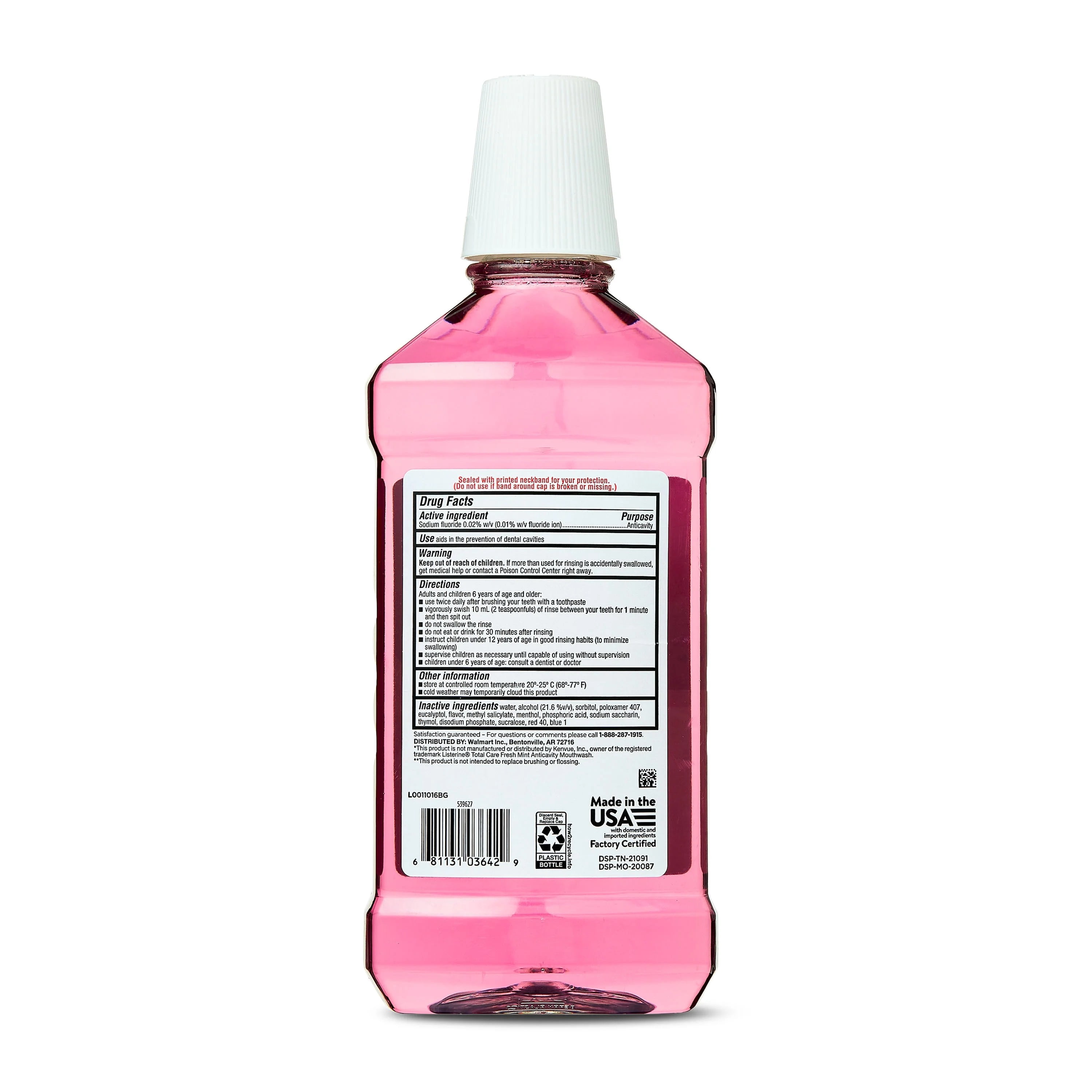 Equate Anticavity Mouthwash, Fresh Mint, 1 L