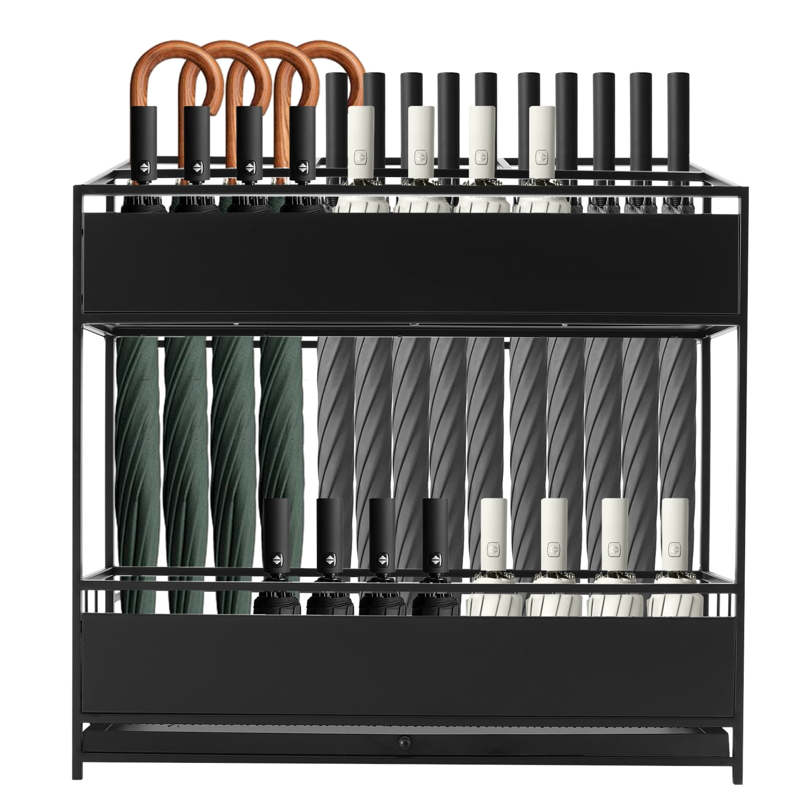 Commercial Umbrella Storage Rack, Metal Umbrella Holder Stand Freestanding Organizer Bucket Bin for Entryway, Home Office, Patio – Also for Canes, Crutches (Black)