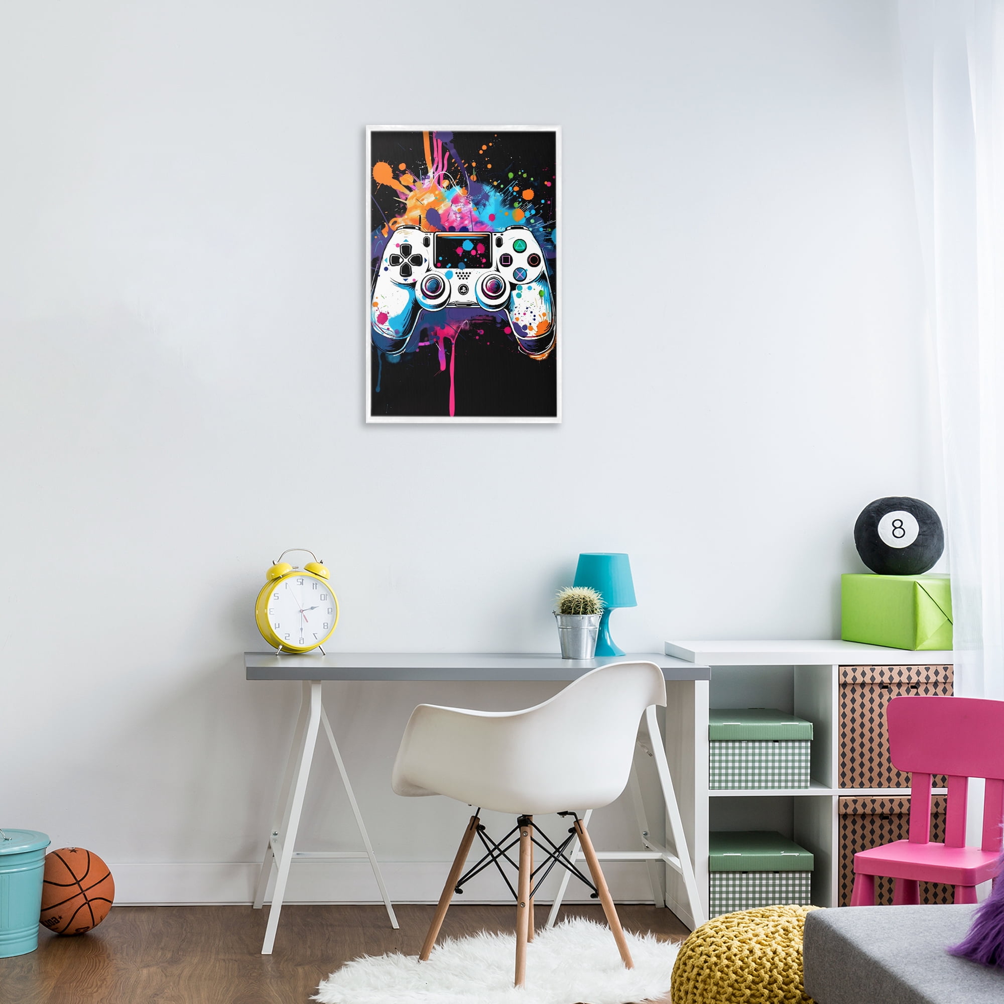 Stupell Industries Controller Contrast with Neon Splatter White Framed Giclee Art, design by Creative Studio