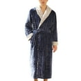 thumbnail image 2 of Peignoir Polyester Homme Grande Taille Épais Robe à Capuche Corail Robe de Nuit Chaude Confortable Douce Vêtements Automne Bleu Marine Homme TG, 2 of 9